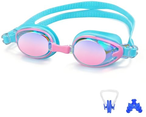 OdiuK Kinder Schwimmbrille Taucherbrille Kinder 3-14 Jahre,Antibeschlag,UV-Schutz Komfort Schwimmbrille mit Nasenklammer und Ohrstöpsel für Kinder, Jungen,Mädchen (Pink)