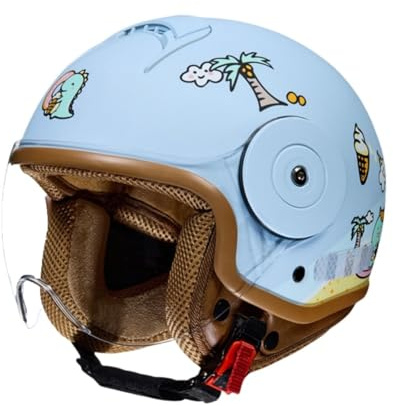 Barnmotorcykelhjälm, Söt Flickhjälm För Scooter, Cykelhjälm För Pojkar, Öppen Jethjälm Med Visir, Justerbar Barnhjälm 4-12 År 7,(46-54CM)
