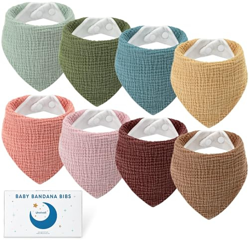 Unnivoll Bib Baby - Pañuelo triangular de muselina para niños y niñas, color verde, amarillo y marrón
