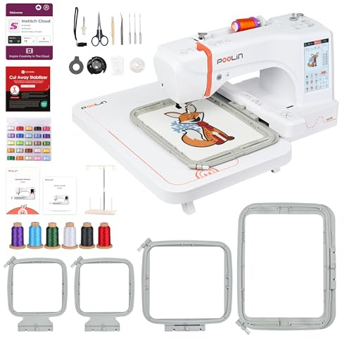 PooLin EOC06 Machine à Broder - Écran Tactile - Brodeuse Numérique - Lettres et Motifs - Embroidery Machine - Personnaliser des T shirts, polos, vestes, chemises, sacs à main, serviettes et plus
