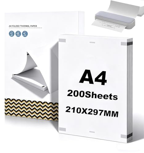 200 Sheets A4 Thermal Printer Paper 210mm × 297mm Continuous Printing Paper | Compatible with M08F M08D M832 M833 M834 Q302 Portable Thermal Printer, for Travel, Home, Photo