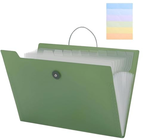 FAYHETG Mapp med fack med 12 fack fack A4 färgade etiketter organisationsmapp A4 vattentät dokumentmapp 24 x 33 cm postmapp organisatör mapp för kontor skolor hushåll (grön)