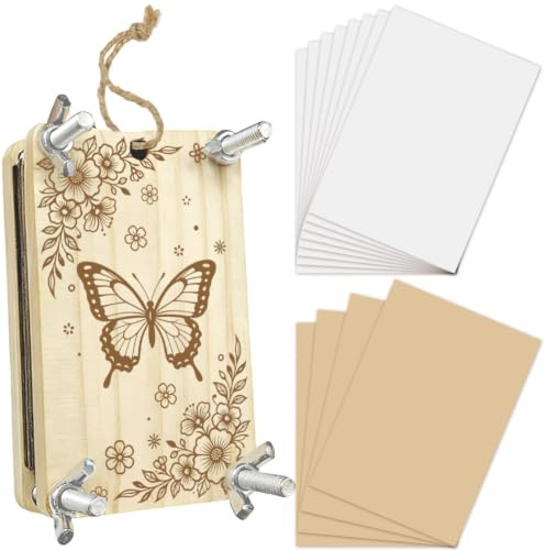 PRESSINART Blompresssats för nybörjare 6 x 9 cm fjärilsmönster, 4 lager trä blompress liten ficka presstavlor verktyg för vår sommar resor gör-det-själv växt hantverk bokmärkesram