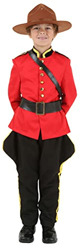 Child Canadian Mountie Costume, The Canadian Royal Mounted Police Uniform With Red Jacket, Black Pants, Belt, Shoulder Strap