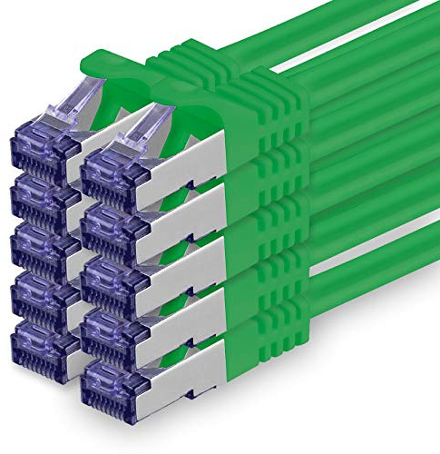 1aTTack.de Cat.7 Netzwerkkabel 0,25m - Grün - 10 Stück - Cat7 Patchkabel (SFTP/PIMF/LSZH) Rohkabel 10 Gb/s mit Rj 45 Stecker Cat.6a - 10 x 0,25 Meter Grün