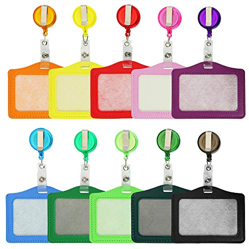 CODIRATO 10 Stück Ausweishülle Ausweishalter aus PU Leder, ID Badge Holder Kartenhalter JoJo mit Clips für ID Cards(10 Farbe)