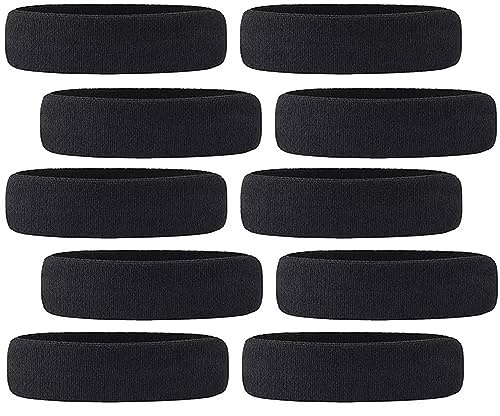 LATRAT Lot de 10 bandes anti-transpiration pour le front, bande de transpiration pour vélo, sport pour homme et femme, 18 cm, noir