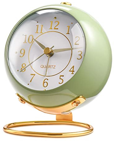 Tetino Analog Alarm Clocks,Retro Backlight Cute Simple Design Small Desk Clock with Night Light,Silent Non-Ticking,Battery Powered,for Kids,Bedroom,Travel,Kitchen,Bedside Desktop Decor.(Green)