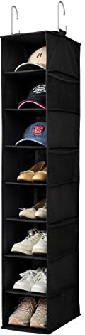 Berdeng Hanging Shoe Organizer for Closet with Side Mesh Pockets，Hat Racks for Baseball Caps，Shoe and Hat Holder & Storage，8-Shelf，Black，1 Pack