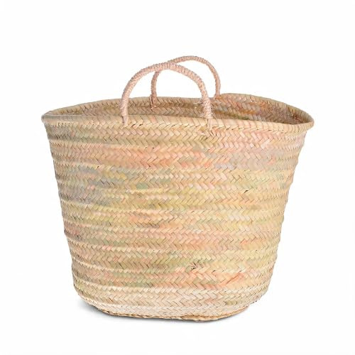 HERSIG Bolso Capazo de Palma de Base Oval - Bolso de Rafia Natural con Asas Cortas de Mano Robustas | 60x33x38/48 cm | Bolsa Cesta Grande Mujer para Playa, Compras, Vacaciones, Picnic, Diario
