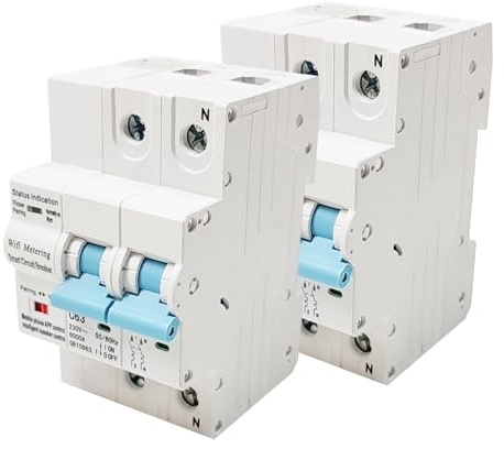 LED ATOMANT Pack 2x Disyuntor Termico Inteligente Smartlife 2P (Programable 10-63A), Interruptor WiFi/Bluetooth con encendido/apagado a distancia, Disyuntor Montaje en Riel DIN(32A), Medidor Consumo