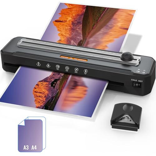 MAXDONE Laminiergerät, A3 Laminiergerät Eingebauter Cutter, Laminiermaschine mit 10 Folien und Eckrunde, 2 Walzen System, Schnelles Aufwärmen, Laminator für A3 A4 A5 A6 Schule Dokumente Zuhause Foto