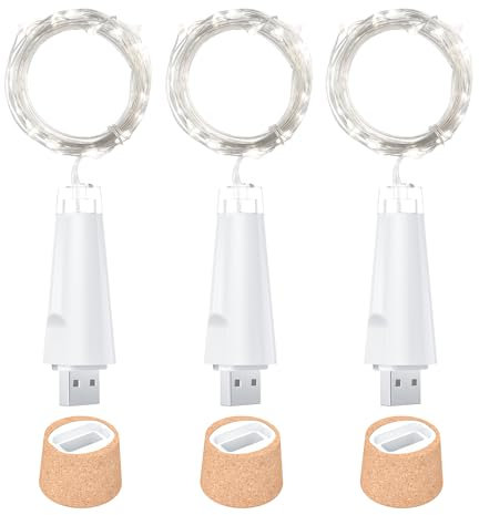 Ceepko Luci Bottiglia USB Ricaricabile LED Sughero 20 LED Filo Rame per Decorazione Bottiglia Vino Tavolo Festa Fai da Te