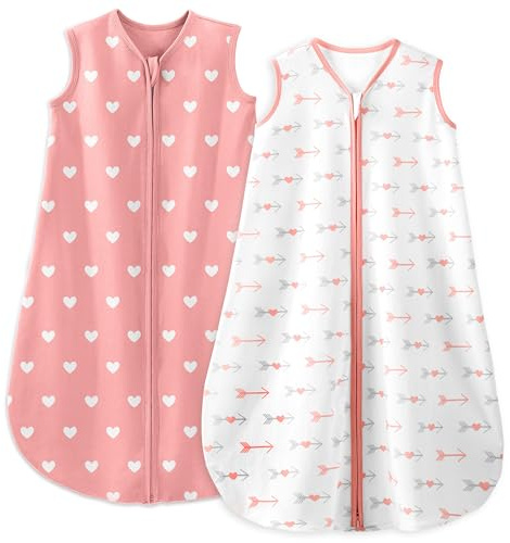 Yoofoss Lot de 2 Gigoteuse Bébé 100% Coton 1.0 TOG Sac de Couchage Toute l'année Gigoteuse Turbulette et Fermeture éclair Emmaillotage 90 cm pour Nouveau-né Garçons Filles 18-24 Mois