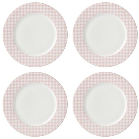 Lenox 897166 Gingham Dinner Plates, Set of 4, Pink, Valentine's Day