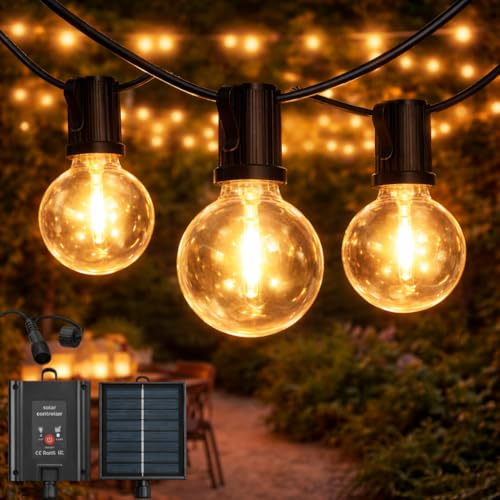 M mimotec - Utomhus Solar Led Garland 7,5 m, varmt ljus 2700K, 15 glödlampor, IP54 vattentät, trädgårdsdekoration, innergård, fasad, terrass