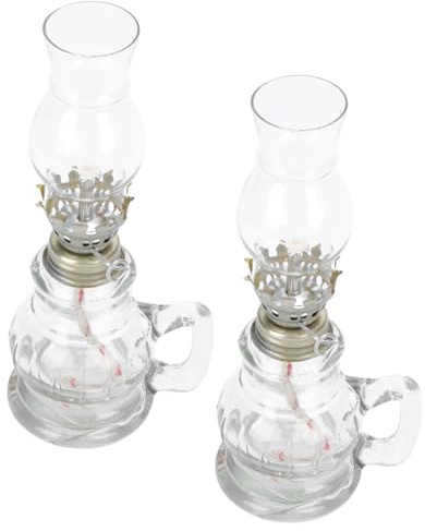 ORFOFE 2 Piezas Lámparas de Aceite Vintage Lámpara de Queroseno de Vidrio Decorativa Quinqué Clásico para Decoración de Escritorio Candil de Petróleo Retro