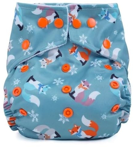 Reusable Washable Nappies Newborn and One Size Pocket Cloth Diaper 5-35lbs Each Nappy with 2 Bamboo Inserts Boosters, Adjustable Popper Closure Hook Loop, Premature (Foxes, One Size 10-35lbs)