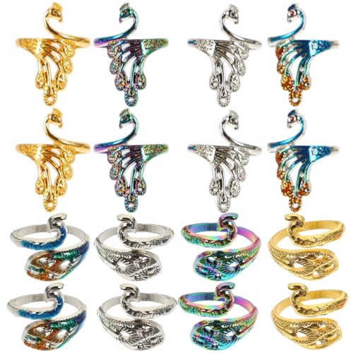 AKOOSY 16 piezas Anillos para Tejer Multifunción Accesorios de Ganchillo y Costura Herramienta Práctica para Manualidades y Decoración de Dedos