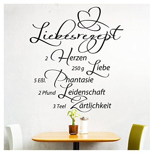 Grandora Wandtattoo Spruch Liebesrezept I schwarz (BxH) 58 x 64 cm I Küche Esszimmer selbstklebend Aufkleber Wandaufkleber Wandsticker Sticker Tattoo W766