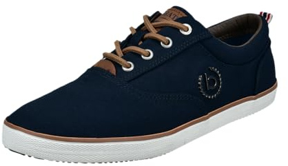 bugatti Uomo Sneaker in tela di cotone, scarpe basse in tela con robusta suola in gomma, Blu, 42 EU