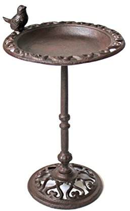 Dio Vogeltränke Vogelbad Vogel Tränke Gusseisen mit sitzendem Spatz Wasserschale Gußeisen Höhe 39cm