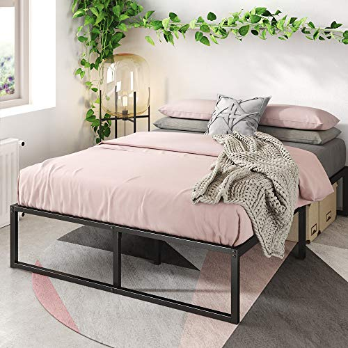 Zinus Lorelai Double Bed Frame - 4ft6 (135 x 190 cm) - 14.2'' Height - Metal Bed Base with Steel Slat Support - Storage Space Underneath - Easy Assembly - Black
