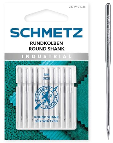 SCHMETZ | 10 Agujas para máquinas de coser | Talón redondo | 287 WH/1738 | Grosor 100/16 | Compruebe el sistema recomendado en el manual de instrucciones