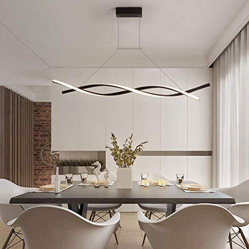 LAIDEPA Lampada a Sospensione a LED dimmerabile Luce Pendente Creativo Spirale Design Lampadario per Telecomando da Tavolo da Pranzo, Soggiorno Cucina Modern Home soffitto lampade,Nero,L47.2 in
