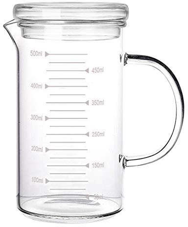 500ml Heat-Resistant Glass Measuring Cup with Scale and Lid, Transparent Measuring Container for Microwave, Milk, Coffee, Hot/Cold Drinks, Beverage, Iced Tea, Medical Use