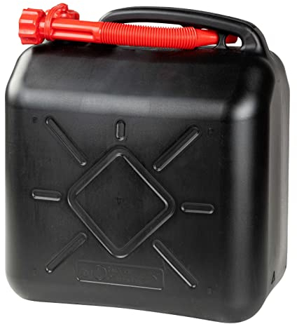 WALSER Benzinkanister 20 Liter, Krafstoffkanister UN-geprüft mit Ausgießer, Reservekanister mit Sicherheitsverschluss, Diesel-Kanister schwarz/rot