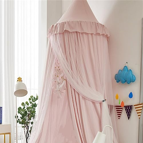 Surwin Ciel de Lit pour Bébé Enfants, Couleur Unie Moustiquaire Rideau Baldaquin Dôme Princesse Tente de Lit, Décoration Chambre à Coucher Dressing Lecture Maison de Jeux - 5 Couleurs (Rose clair)