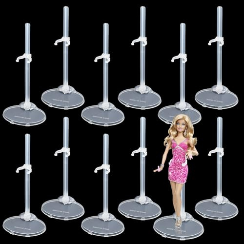 Anseom 12 stycken dockställ, justerbart dockställ, klart plastdockställ, dockvisningshållare i plast, dockställshållare, actionfigurer, docktillbehör för 9–11 tum (23–28 cm) Barbie-dockor