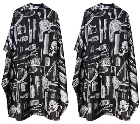 UILYNIU 2 Pcs Professional Barber Cape, Hair Cutting Salon Cape, Hairdressing Gown, Salon Accessories for Styling, Coloring (Black)