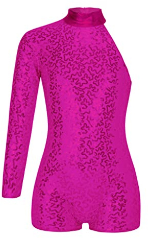 Zaldita Jumpsuit da Pattinaggio Artistico Bambina Ragazza Tuta Lucida da Danza Jazz Bodysuit da Ballo Latino ChaCha Spettacolo Teatrale Body da Balletto Paillettes Rosa Caldo 7-8 Anni