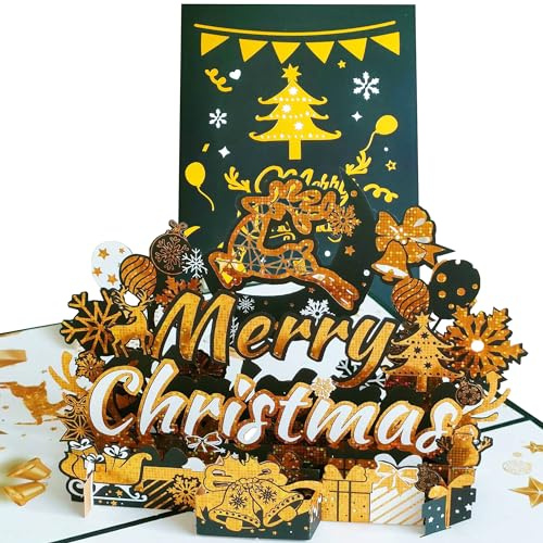 MZSX Jul 3D gratulationskort, julklappskort för vänner, julklappskort för familjen, julklappskort för familjen, dekorationer, för vinterjulsäsongen, semesterkort, presentkort, vuxna, barn, kvinnor