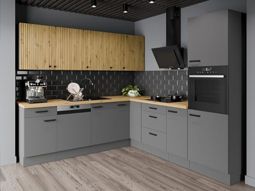 Winkelküche Nessa + AVA 250x250 Küchenzeile Einbauküche Eckküche Küche Grau