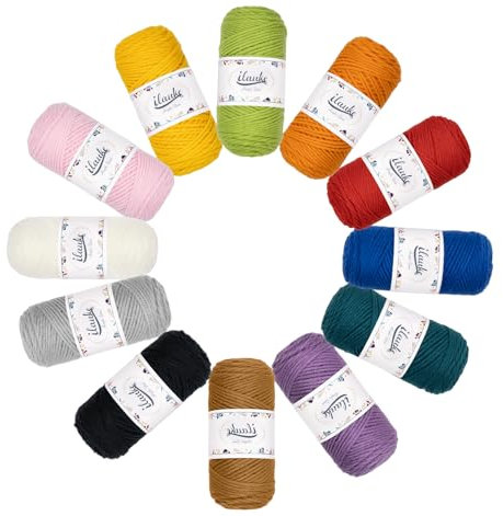 ilauke Crochet Yarn Set 12x45g, Acrylic Yarn for Crafts Amigurumi Projects, 4ply Acrylic Yarn for Hand Knitting Crafting for Beginners Adults for Crochet Knitting and Crafts