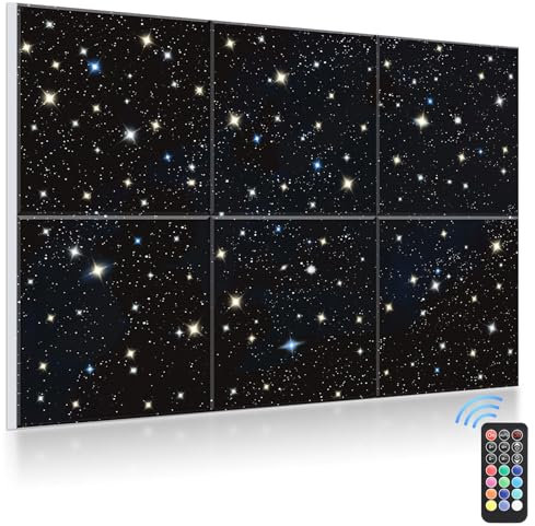 JBER Art Akustikpaneele selbstklebend, 6 Pack große Wandbilder für die Wanddekoration mit Sternenlicht-Blitze, schallabsorbierende Paneele für Aufnahmestudio, Wohnzimmer, 180 x 120 cm, Starry Sky