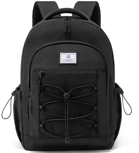 LOVEVOOK Rucksack Damen Herren, 15,6 Zoll Schulrucksack Teenager Mädchen Jungen mit Laptopfach, Leichter Schultasche Tagesrucksäcke Casual Backpack Daypack für Schule Uni Arbeit Reise, Schwarz