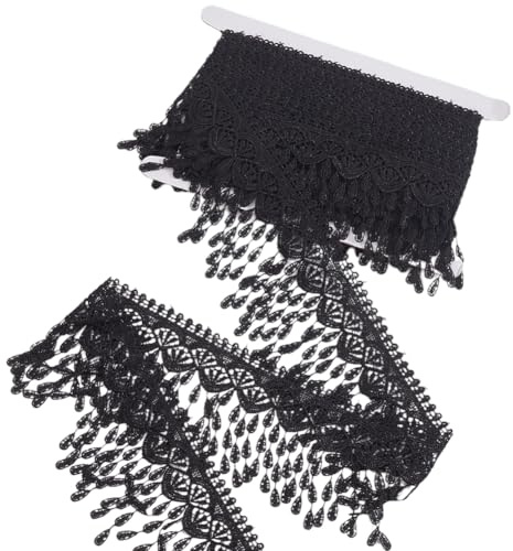 GORGECRAFT 4.5M Tassel Lace Fringe Trim 8.5cm Largo Nero Nastro Ricamato Tessuto Poliestere Bordo Smerlato Pizzo all'Uncinetto Guipure Veneziano Passamaneria per Vestiti Abito da Sposa Cuscino Tenda