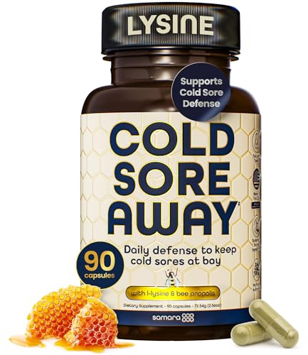 Samara 888 L Lysine Cold Sore Treatment Support, Herbal Cold Sore Supplement w/Zinc Picolinate, Olive Leaf Extract, Beta Glucan, & Bee Propolis for Skin & Lip Health, 90 Capsules