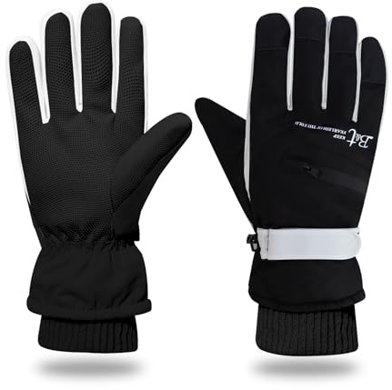 LuckyOpt Winter Gloves for Men, Waterproof Anti-Slip Thermal Gloves Men Ski Glove with Plush Lining, Warm 5-Finger Touchscreen Glove for Cycling, Running, Climbing, Outdoor Sports (Black)