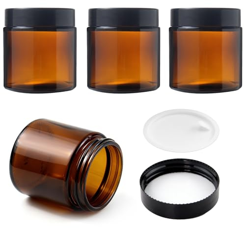 Lot de 4 pots à crème de 120 ml à remplir, grande capacité, en verre ambré, pot d'apothicaire avec couvercle, pour cosmétiques et pommades