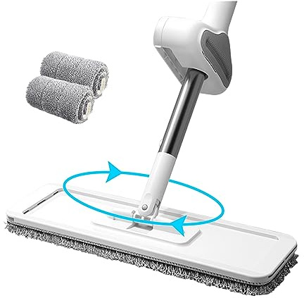 Mocio in microfibra, mocio piatto con auto strizzante Pavimento in microfibra ad asciugatura rapida Rotazione a 360° con 2 cuscinetti per pulizia di legno duro bagnato e asciutto, laminato, piastrell