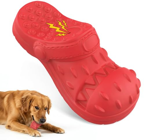 RUXAN Juguetes para Masticar para Perros, Juguetes Chirriantes para Perros, Guguetes Interactivos para Perros, Hechos de Caucho Natural, Suaves para los Dientes - Rojo