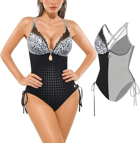 Popilush Bathing Suit for Women Tummy Control One Piece Bathing Suits Black Shapewear Swimsuits Cruise Ship Essentials