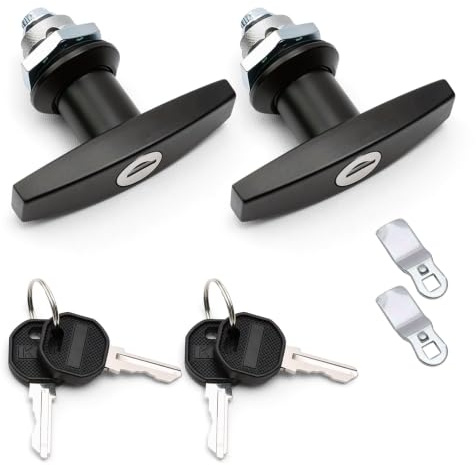 Shwdsy 2 Piezas Cerradura con Manija en T, Cerradura de Toldo Trasero, Caja de Herramientas Cerraduras de Puerta con Llave, Cerraduras del Armario Negro, para Gabinetes, Cajones, Autocaravanas