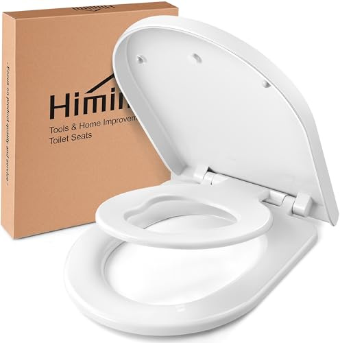 Himimi Abattant WC, Familial Cuvette Toilette avec Siège Enfant Magnétique, Frein de Chute et Charnière Réglable, Lunette WC pour Adultes et Enfants, Forme D, Blanc (445mm x 365mm x 52mm)