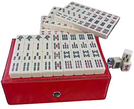 Tsawntd Mini Mahjong Set Travel Mahjong Gioco Tradizionale Cinese con 144 Pezzi di Piastrelle 2 Pezzi di Dadi per Il Tempo Libero, Viaggi, Feste, Giochi di Famiglia Cinese